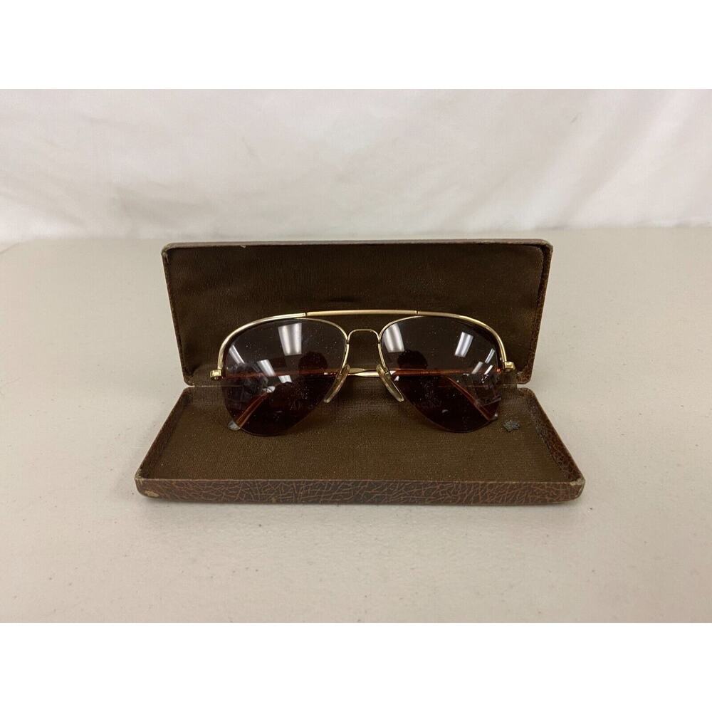 Vintage France Logo Paris 025 Gold Pilot Half Rim France Sunglasses With Case